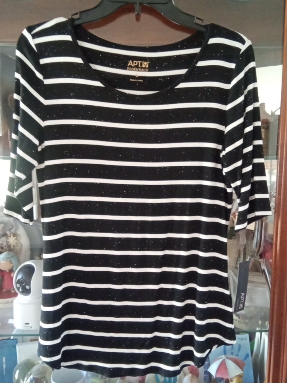 Apt. 9 Black and White Striped Short Sleeve Top